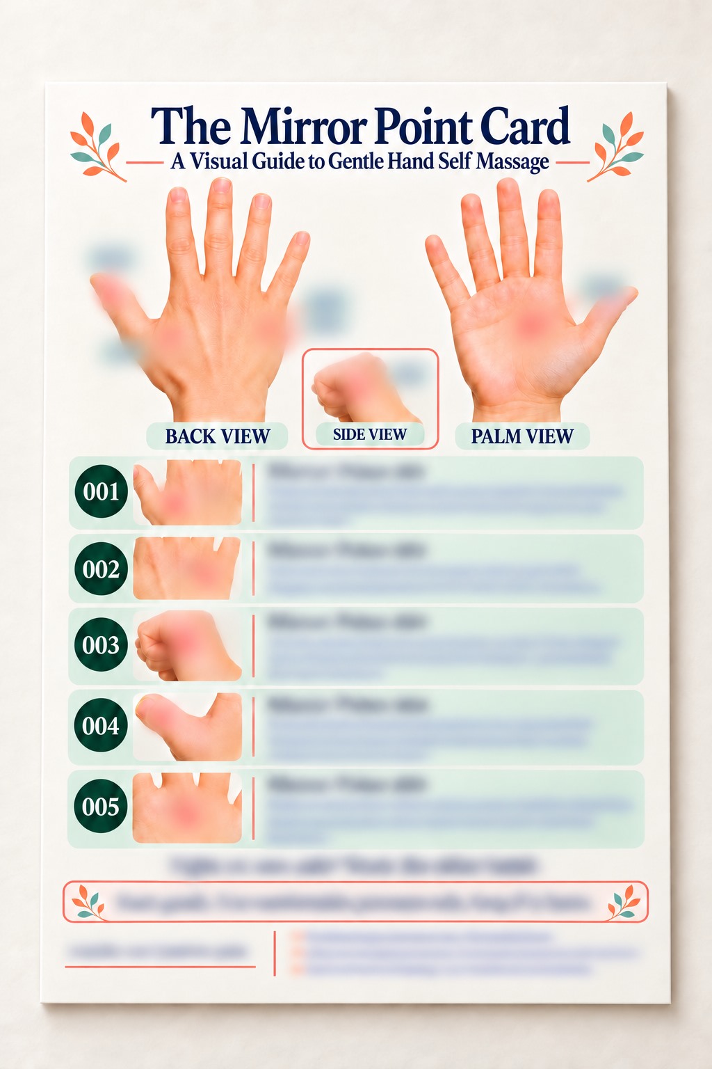The Mirror Point Card — a printable card showing five mirror points on the hand and wrist